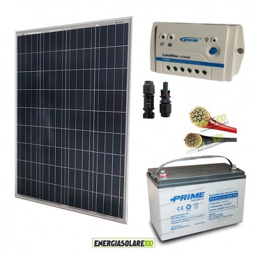 Photovoltaic Solar Kit panel 100W 12V poly Charge controller 10A LS EPSolar Battery 100Ah solar cables 4mmq RV motorhome lighting home