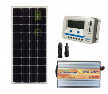 Kit Mini Baita pannello solare 100W monocristallino inverter onda modificata 600W regolatore 10 A NVsolar