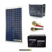 Photovoltaic Solar Kit panel 30W 12V poly Charge controller 5A EPSolar Battery PRIME 12Ah cables 2.5mmq RV motorhome lighting home