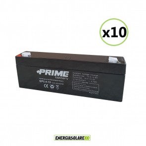 Set 10 Batterie ermetiche AGM Prime 2.4Ah 12V per gruppi di continuità UPS per sistemi di allarme