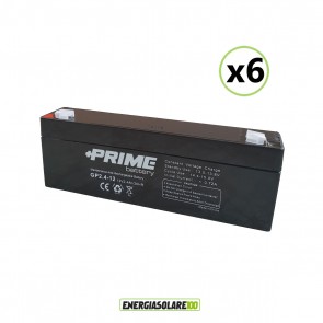 Set 6 Batterie ermetiche AGM Prime 2.4Ah 12V per gruppi di continuità UPS per sistemi di allarme (Set Kit)
