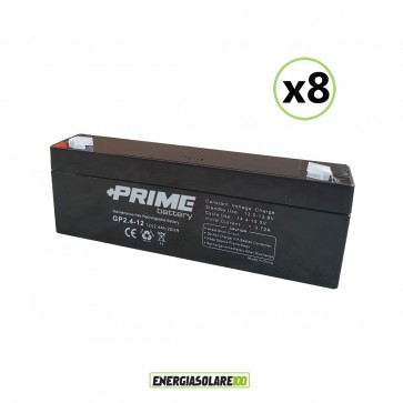 Set 8 Batterie ermetiche AGM Prime 2.4Ah 12V per gruppi di continuità UPS per sistemi di allarme