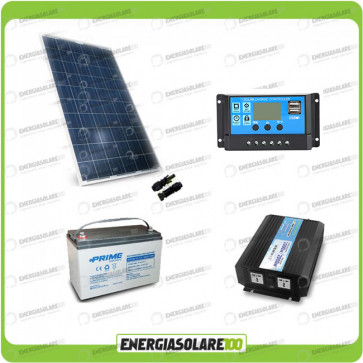 Kit baita pannello solare 200W 12V inverter onda pura 1000W batteria AGM 100Ah regolatore NVSolar