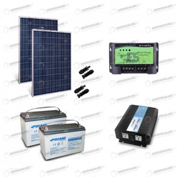 Kit baita pannello solare 500W 24V inverter onda pura 1000W 24V 2 batterie AGM 100Ah regolatore NVsolar