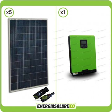 Impianto fotovoltaico 1.4KW pannelli solari policristallini con Inverter ibrido ad onda pura Edison30 3KW 24V con regolatore di carica integrato PWM 50A 