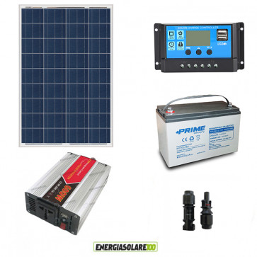 Kit baita pannello solare 100W 12V inverter onda modificata 600W batteria AGM 100Ah