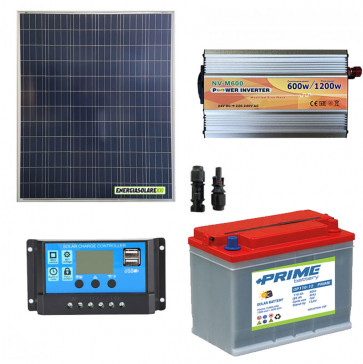 Kit baita pannello solare 200W 12V inverter onda modificata 1000W batteria AGM 100Ah regolatore NVSolar