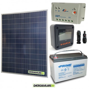 Kit Starter Plus Pannello Solare 200W 12V Batteria AGM 100Ah  Regolatore PWM 20A LS2024B e Display MT-50
