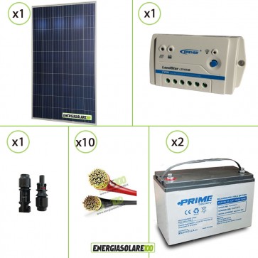 Kit PRO pannello solare 250W 24V policristallino regolatore di carica 10A LS 2 batterie 100Ah AGM cavi