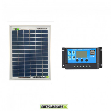 Kit Solare Fotovoltaico 20W 12V Regolatore PWM 10A Nvsolar Camper Casa Nautica Illuminazione