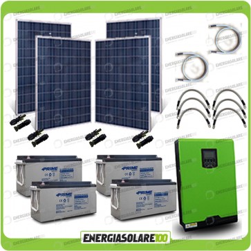 Kit solare fotovoltaico 1KW Inverter onda pura Edison30 3000VA 2400W PWM 50A Batterie AGM 