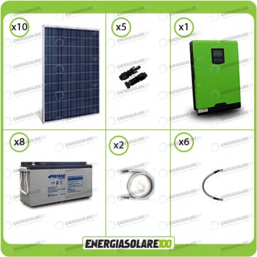 Kit solare fotovoltaico 2.5KW Inverter onda pura Edison50 5000VA 4000W 48V PWM 50A Batterie AGM