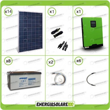 Kit solare fotovoltaico 3.7KW Inverter onda pura Genius 5000VA 4000W 48V MPPT 80A Batterie AGM