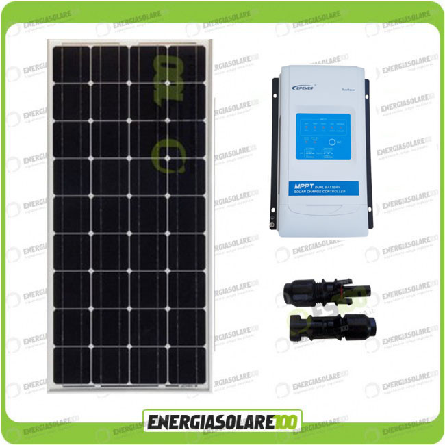 Kit fotovoltaico per Camper pannello 100W 12V regolatore di carica doppia  batteria MPPT Duoracer 10A