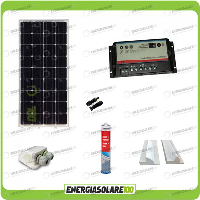 Kit Solare Camper 100W 12V Monocristallino Regolatore Doppia Batteria  Accessori Pannello Solare Fotovoltaico 100W 12V Monocristallino