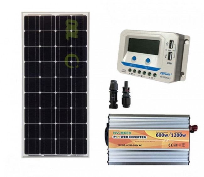Kit Mini Baita pannello solare 100W monocristallino inverter onda  modificata 600W regolatore 10 A EPsolar EPEVER