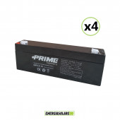 Set 4 Batterie ermetiche AGM Prime 2.4Ah 12V per gruppi di continuità UPS per sistemi di allarme