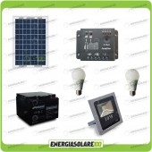 Kit fotovoltaico per l'illuminazione esterna e interna con faro da LED 10W e due lampadine LED 7W pannello fotovoltaico 30W autonomia 4 ore