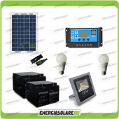 Kit fotovoltaico per l'illuminazione esterna e interna con faro da LED 10W e due lampadine LED 7W pannello fotovoltaico 50W autonomia 8 ore