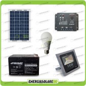 Kit fotovoltaico per l'illuminazione esterna e interna con faro da LED 10W e lampadina LED 7W pannello fotovoltaico 10W autonomia 2 ore