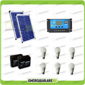 Kit solare illuminazione stalla, casa di campagna 60W 24V 6 lampade fluorescenti 7W 5 ore al giorno