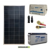 Kit PRO pannello solare 150W 12V policristallino regolatore di carica 10A LS batteria 150Ah AGM cavi 