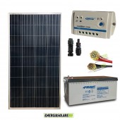 Kit PRO pannello solare 150W 12V policristallino regolatore di carica 10A LS batteria 200Ah AGM cavi
