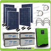 Kit solare fotovoltaico 1.2KW Inverter onda pura Edison30 3000VA 2400W PWM 50A Batterie AGM