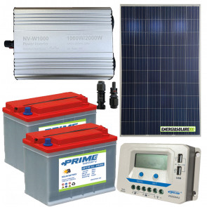 Kit baita pannello solare 250W 24V inverter onda modificata 1000W 2 batterie AGM 100Ah regolatore NVsolar