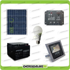Kit fotovoltaico per l'illuminazione esterna e interna con faro da LED 10W e lampadina LED 7W pannello fotovoltaico 30W autonomia 5 ore