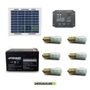 Kit Solare Votivo 20W 12V 6 lampada LED 0.3W sempre accesa 24h al giorno