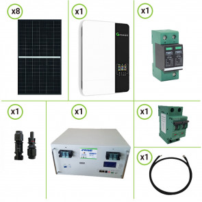 Impianto solare fotovoltaico 2.4KW 48V pannello monocristallino inverter ibrido 5KW MPPT 80A batteria litio 7.2Kwh