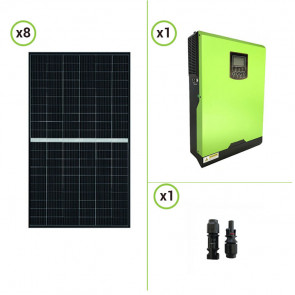 Impianto solare fotovoltaico 3KW 24V pannelli monocristallini inverter ibrido onda pura 3KW con regolatore di carica MPPT 80A