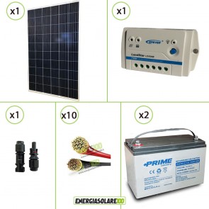 Kit PRO pannello solare 270W 24V policristallino regolatore di carica 10A LS 2 batterie 100Ah AGM cavi