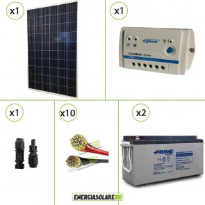Kit PRO pannello solare 270W 24V policristallino regolatore di carica 10A LS 2 batterie 150Ah AGM cavi