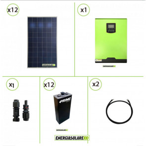 Impianto solare fotovoltaico 3.3KW 24V pannello policristallino Inverter ibrido Edison 24V 3KW MPPT 80A batteria OPzS