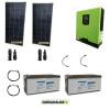 Kit impianto solare fotovoltaico 300W con inverter ibrido ad onda pura 1Kw 12V batterie 150Ah AGM