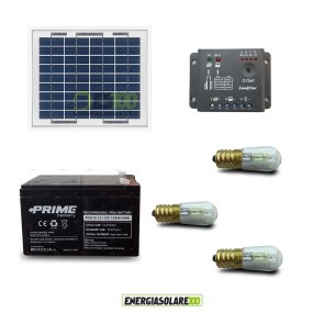 Kit Solare Votivo 10W 12V 3 lampada LED 0.3W sempre accesa 24h al giorno