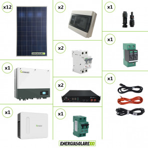 Kit Solare Storage Pannello Policristallino 3360W e Inverter Monofase Growatt SPH6000 con doppio MPPT