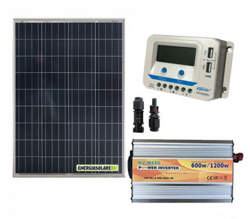 Kit Mini Baita pannello solare 100W inverter onda modificata 600W regolatore 10 A NVsolar