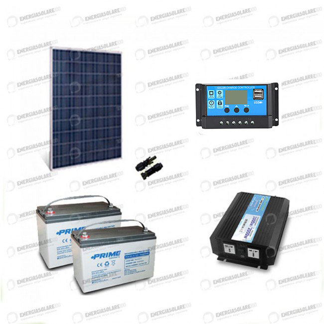 Kit chalet panneau solaire 200W convertisseur 1000W DC/AC 12V 220V batterie  AGM 150h régulateur EPsolar