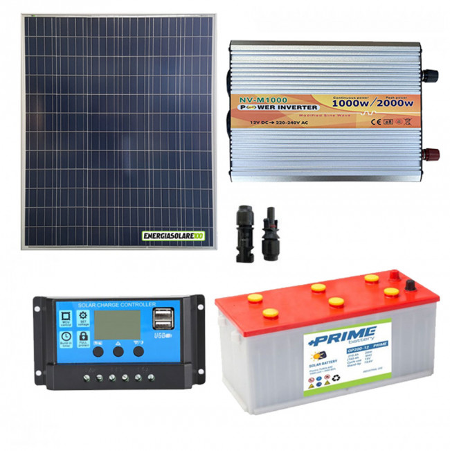 Kit chalet panneau solaire 200W convertisseur 1000W DC/AC 12V 220V batterie  AGM 200h régulateur NVsolar
