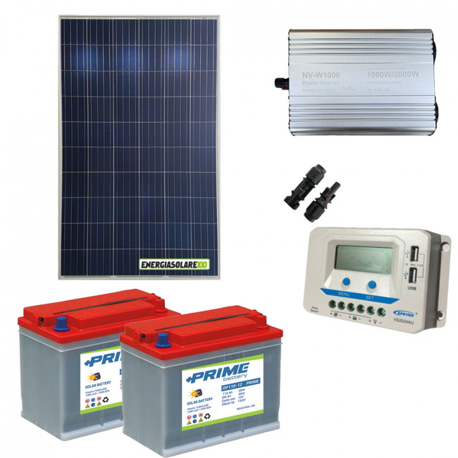 Kit chalet panneau solaire 200W convertisseur DC AC 12V 220V 1000W batterie  AGM 100h régulateur EPsolar