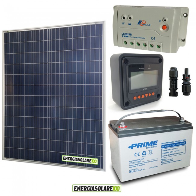Kit PLUS Panneau solaire 200W 12V Batterie AGM 100Ah régulateur de charge  20A EPsolar affichage MT-50