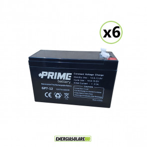 Set 6 Batterie ermetiche AGM Prime 7Ah 12V per gruppi di continuità UPS per sistemi di allarme