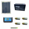 Kit solaire votif  10W 12V 4 ampoules 0.3W avec allumage automatique crépuscule