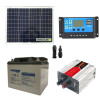 Kit solar fotovoltaico con placa 50W 12V para electrificación de casas de campo sin conexión a la red eléctrica con inversor 300W y bateria 38Ah AGM.