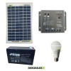 Kit Iluminación panel solar poli 10W 12V bombilla LED 7W batería 7Ah para 3 horas