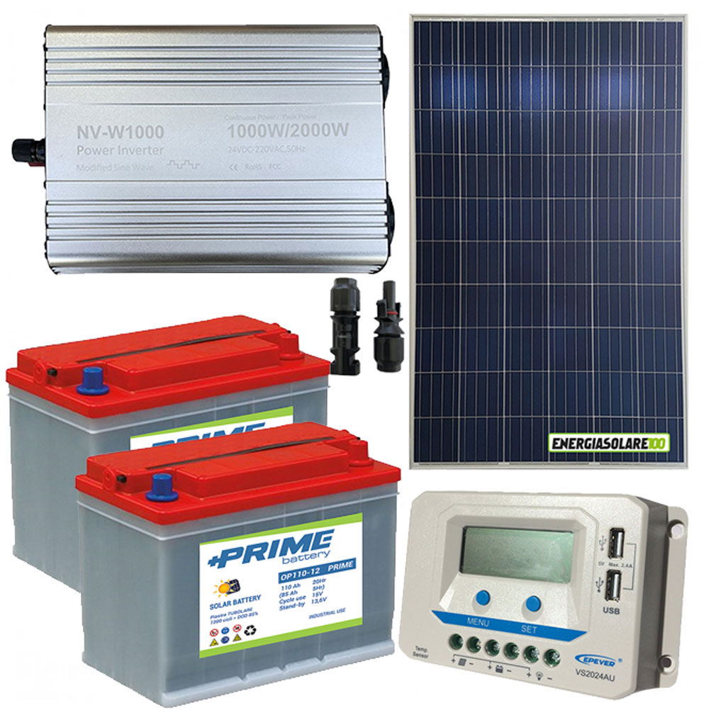 Kit solaire photovoltaique autonome avec panneau 200W 12V convertisseur pur  sinus 1000W 220V batterie AGM 200Ah régulateur NVsolar