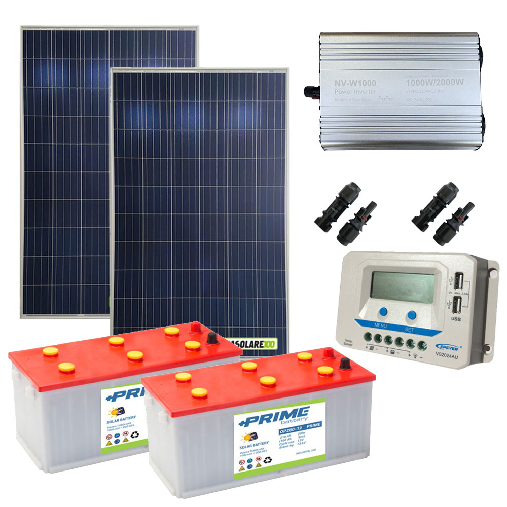 Panneau solaire 240 W avec régulateur de charge, batterie et convertisseur, Panneaux solaires et éoliennes